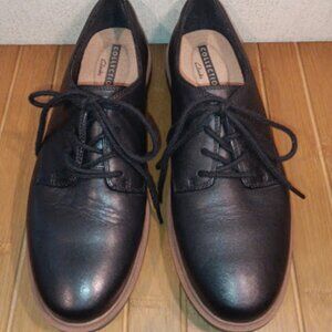 Clarks Collection Women's Size 6 Black Leather Lace Up Shoes Dress Flat Casual
